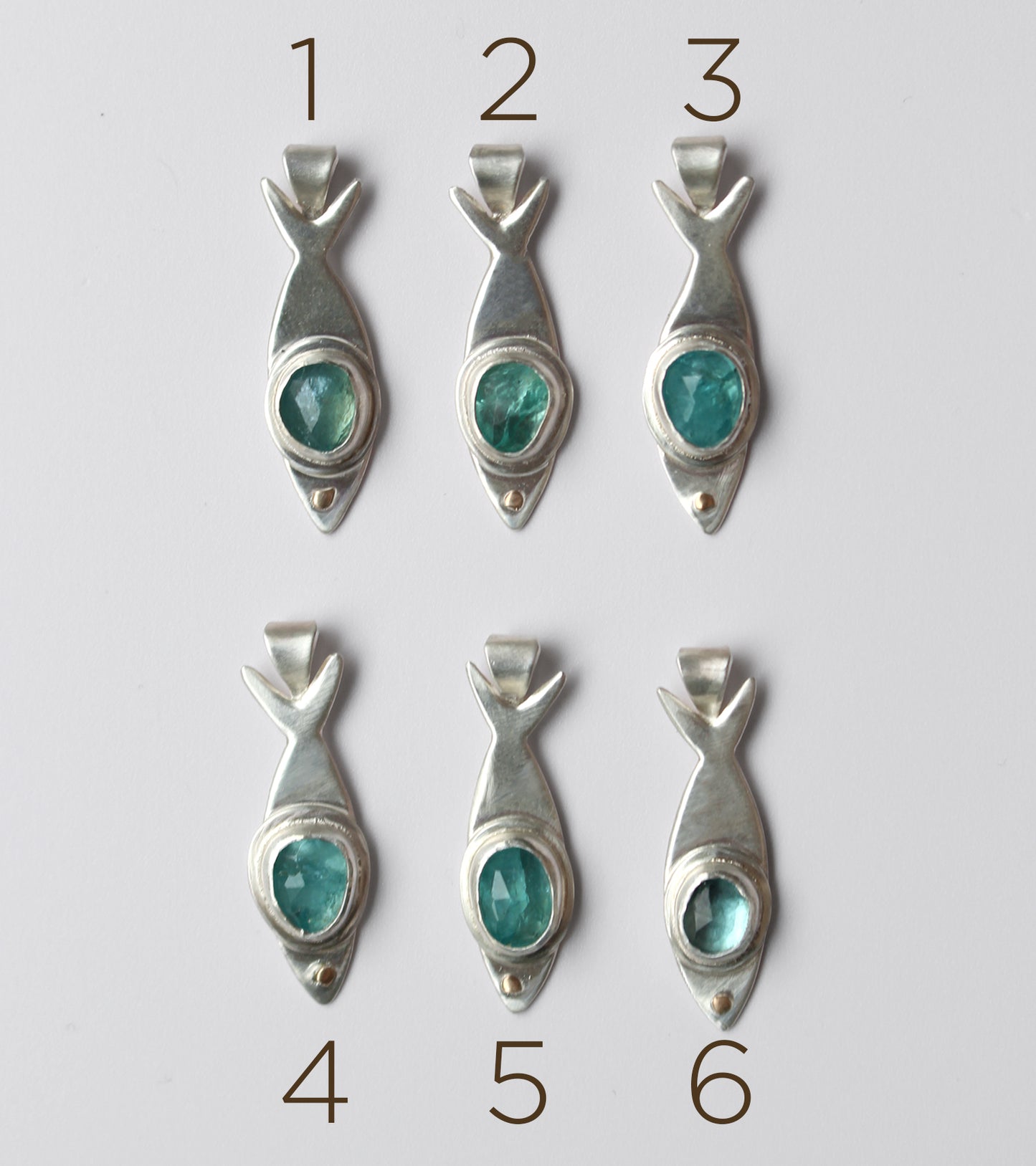Apatite + Sterling Silver Fish Necklaces