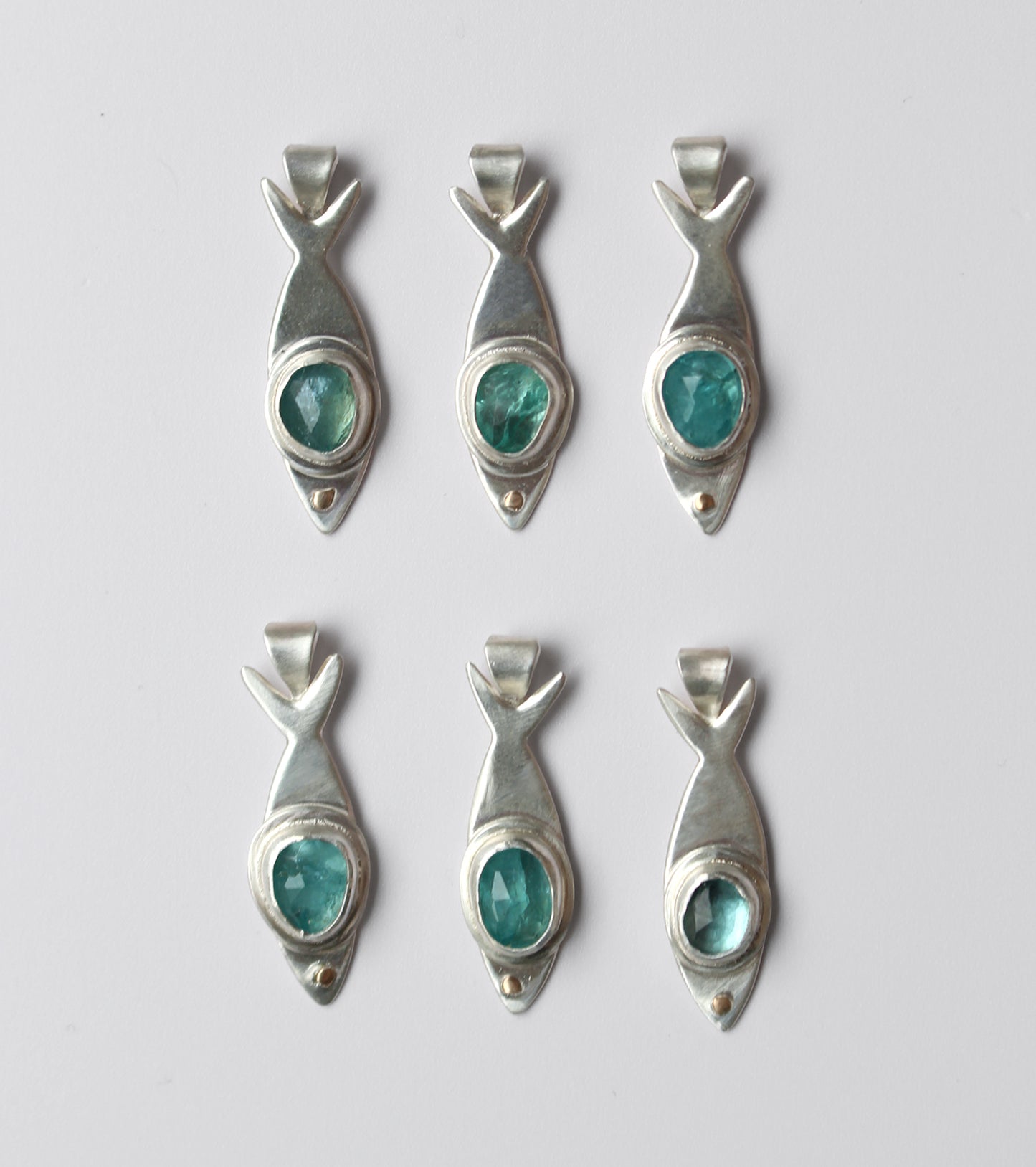 Apatite + Sterling Silver Fish Necklaces