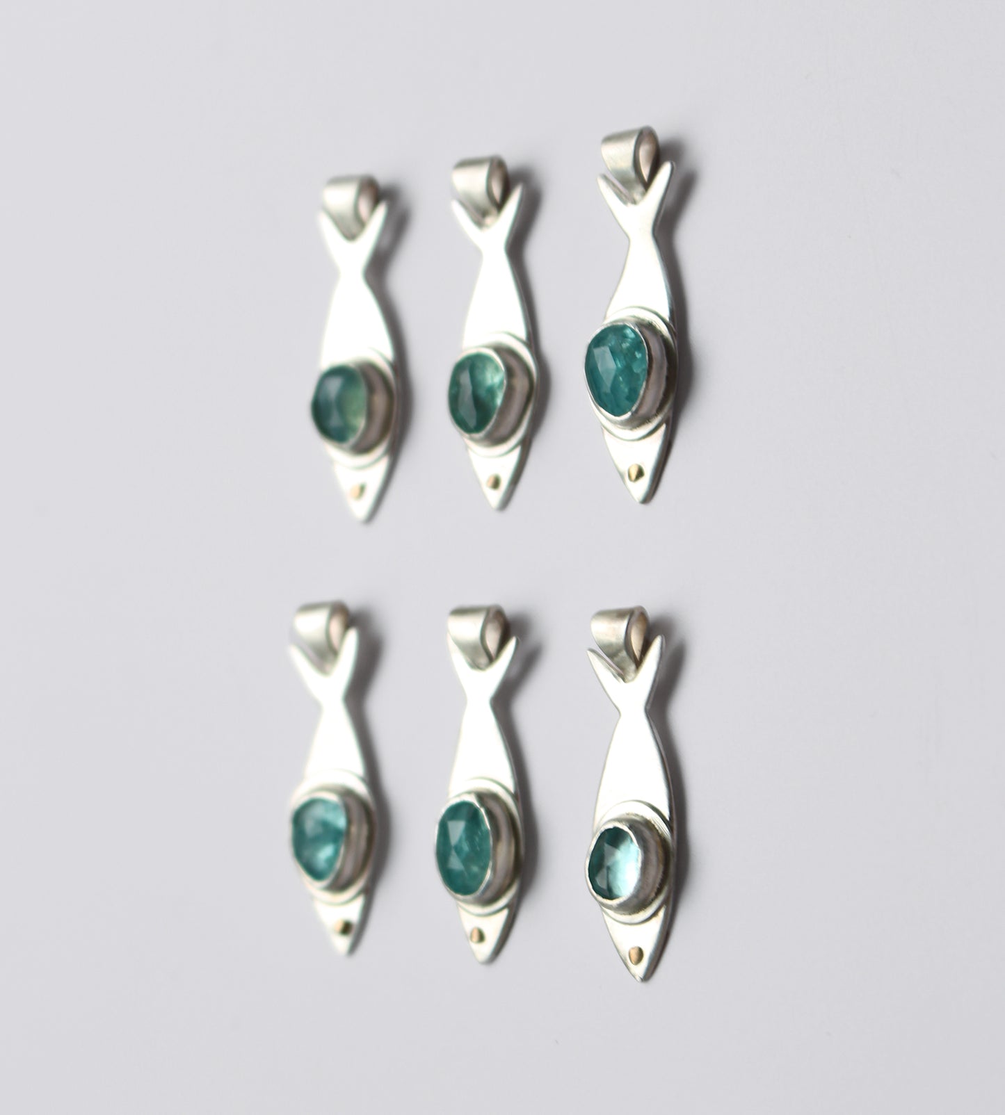 Apatite + Sterling Silver Fish Necklaces