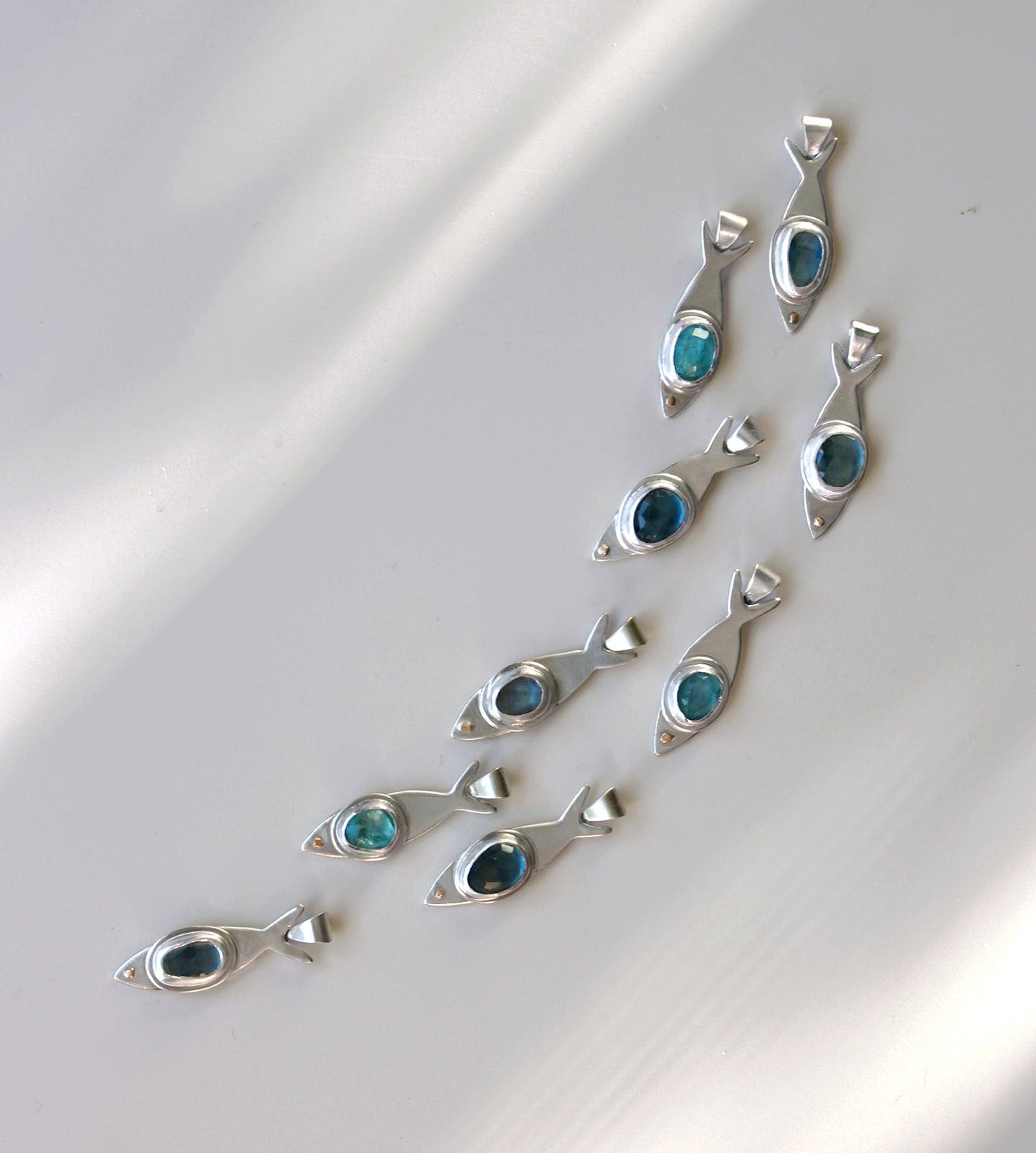 Apatite + Sterling Silver Fish Necklaces