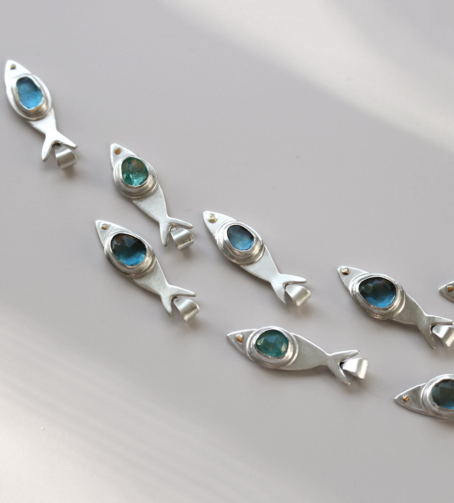 Apatite + Sterling Silver Fish Necklaces