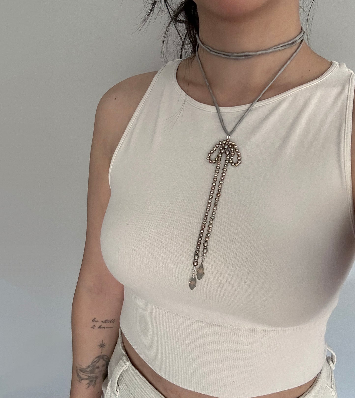 Freshwater Pearl + Pure Silk Wrap Necklace No. II