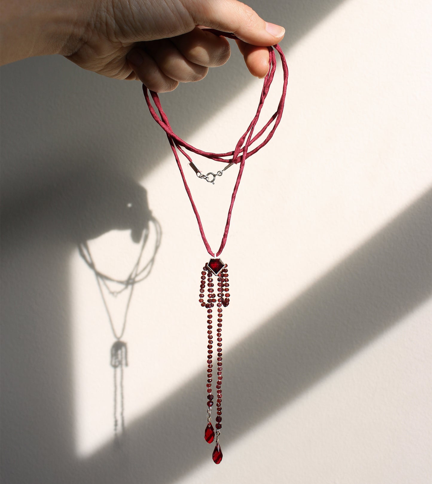 Garnet + Pure Silk Wrap Necklaces