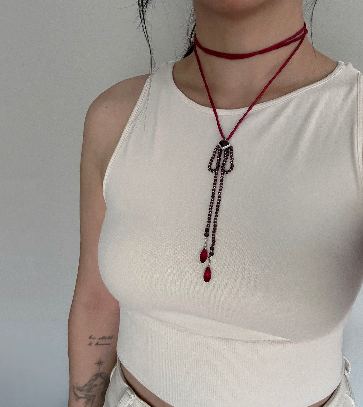 Garnet + Pure Silk Wrap Necklaces