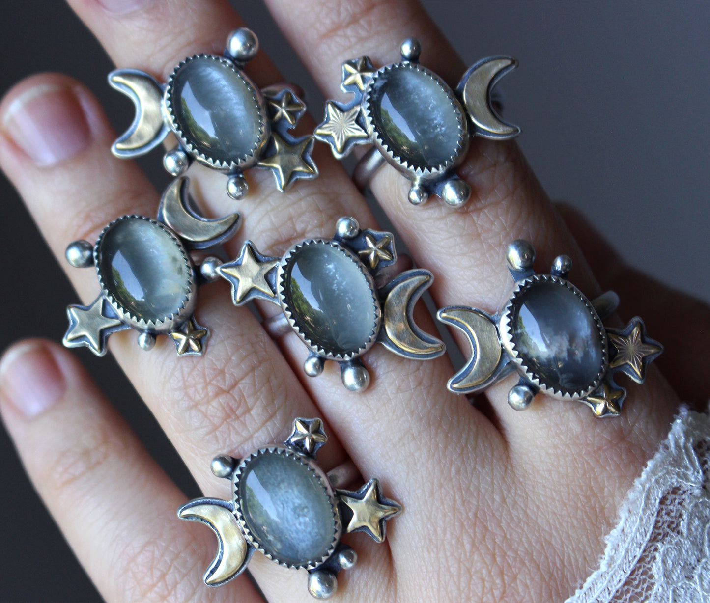 "Grey Matter" Grey Moonstone Rings
