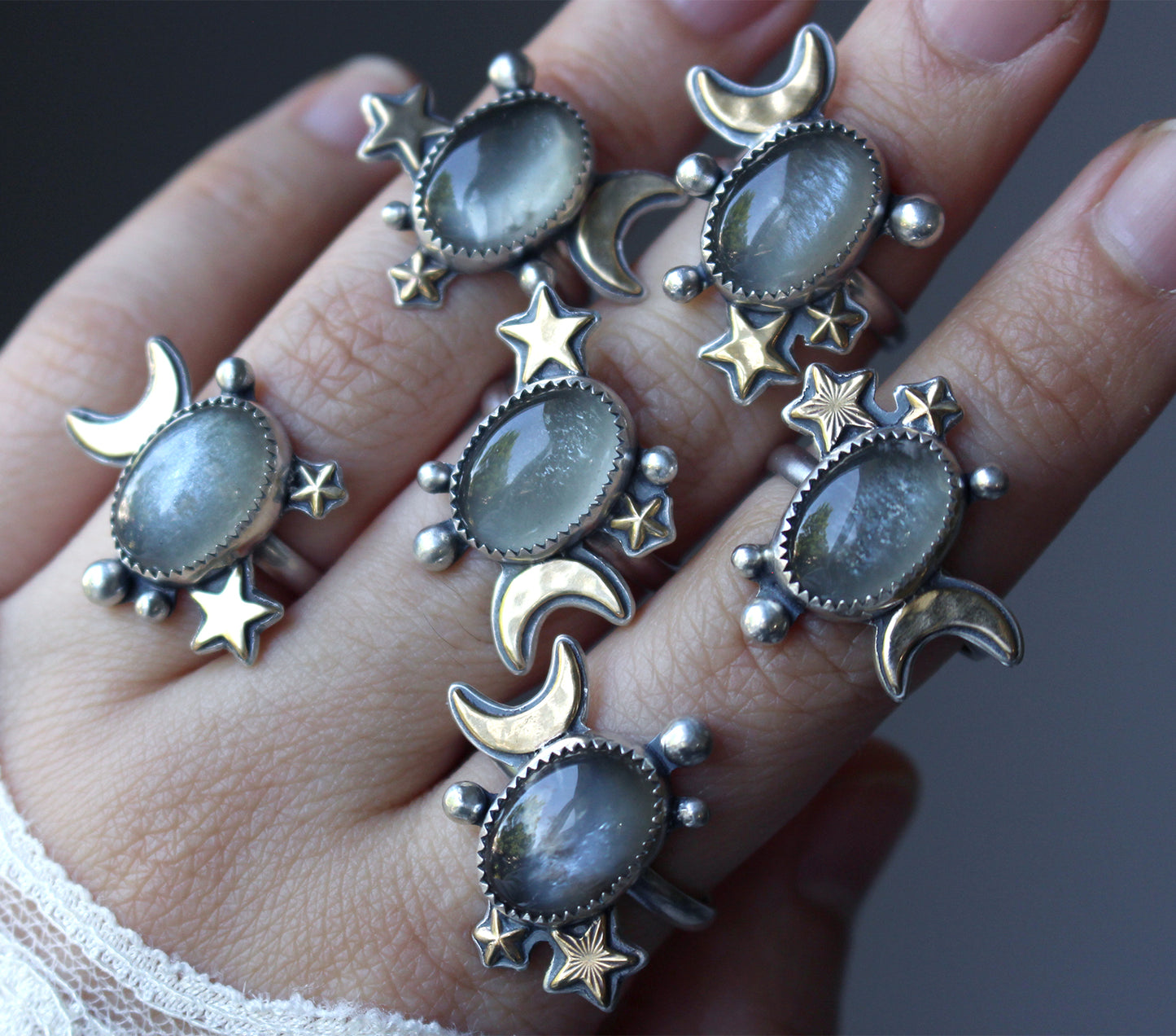 "Grey Matter" Grey Moonstone Rings