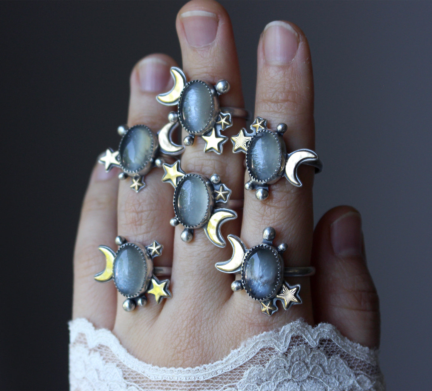"Grey Matter" Grey Moonstone Rings