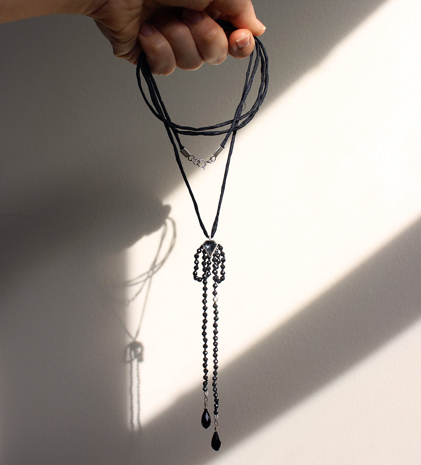 Hematite + Pure Silk Wrap Necklaces