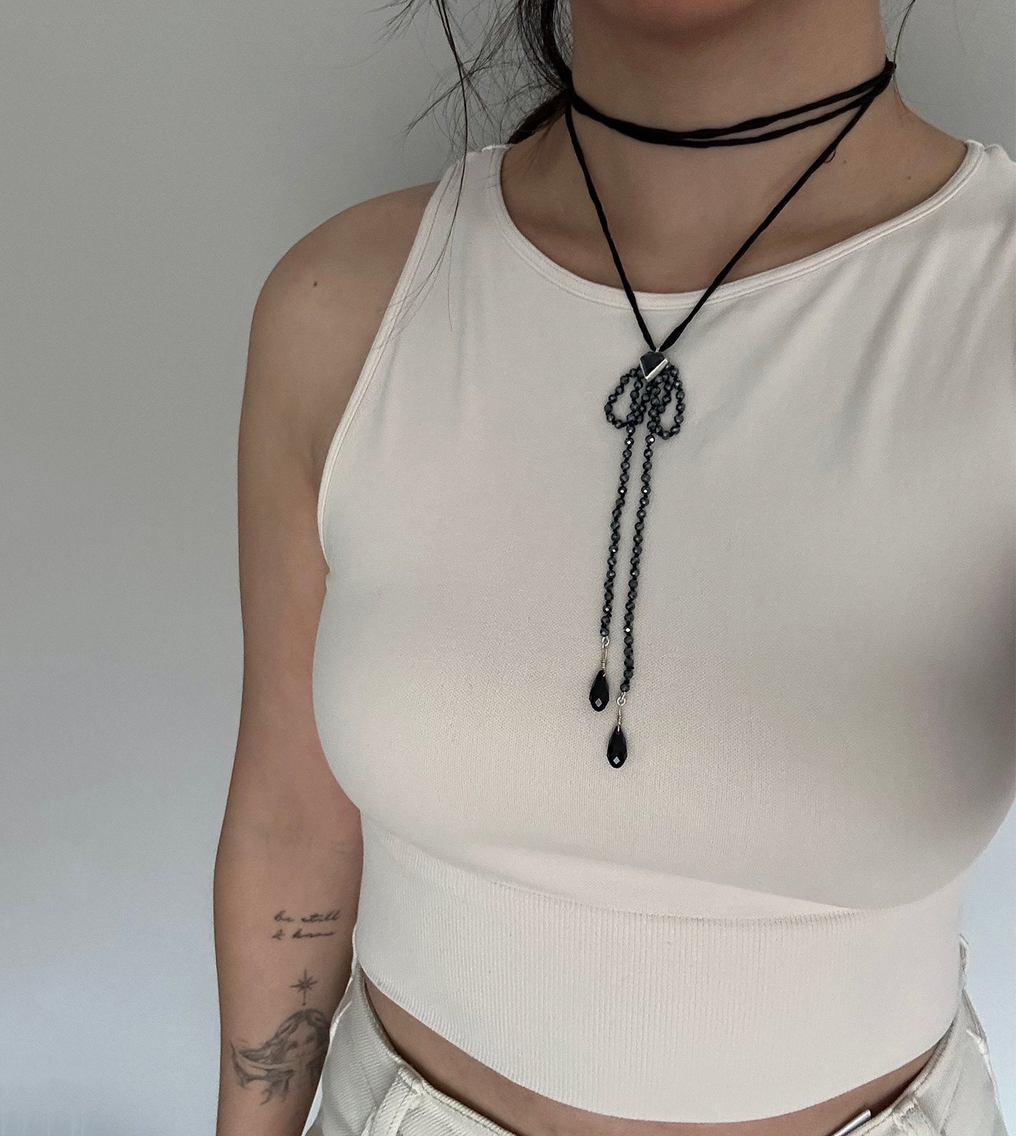 Hematite + Pure Silk Wrap Necklaces