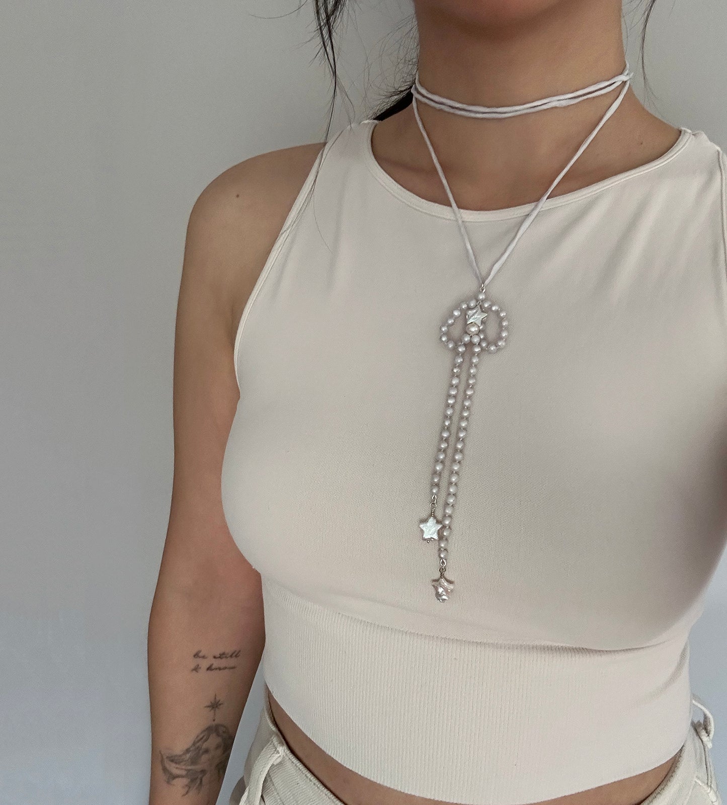 Freshwater Pearl + Pure Silk Wrap Necklace No. III