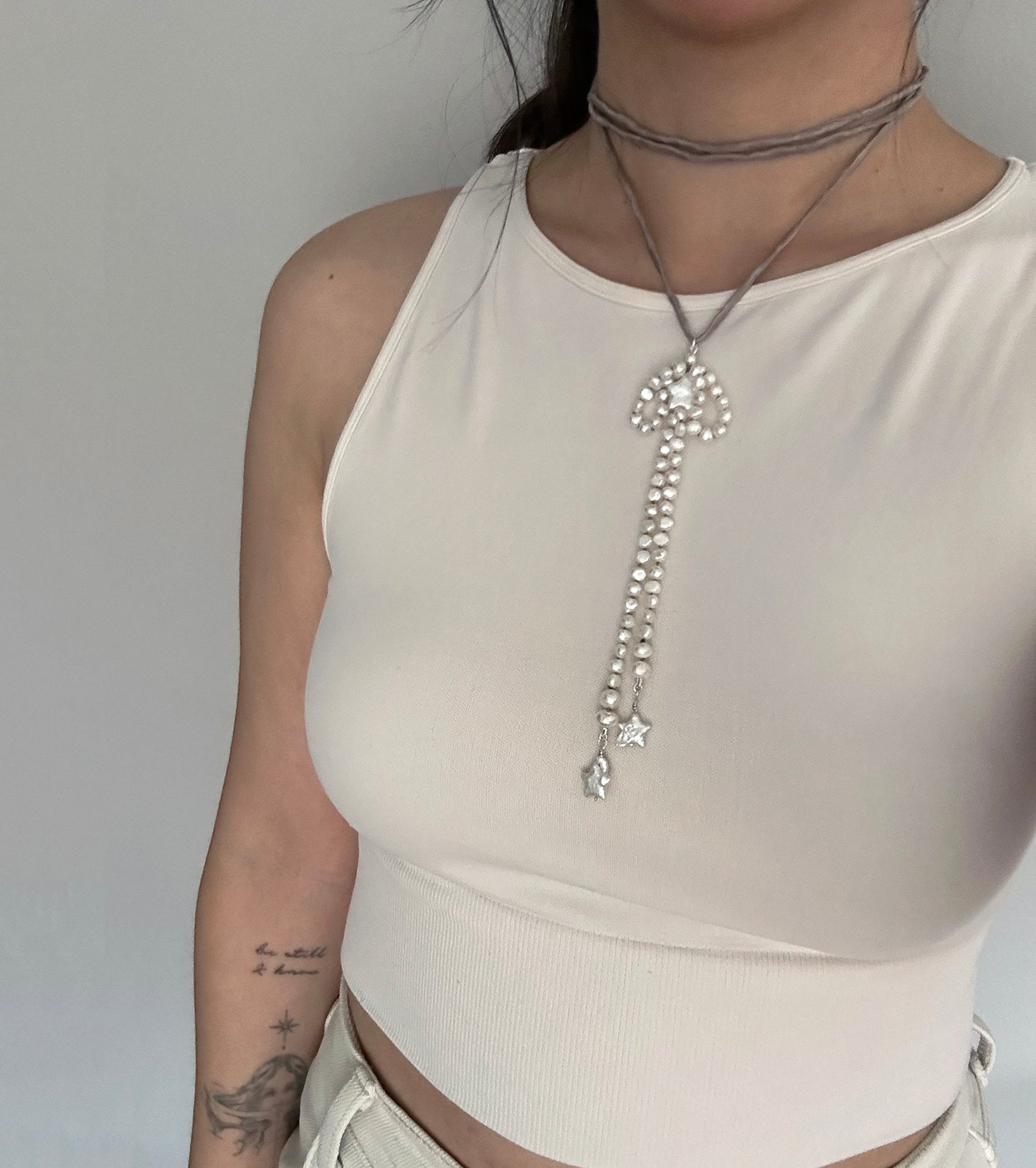 Freshwater Pearl + Pure Silk Wrap Necklace No. IV