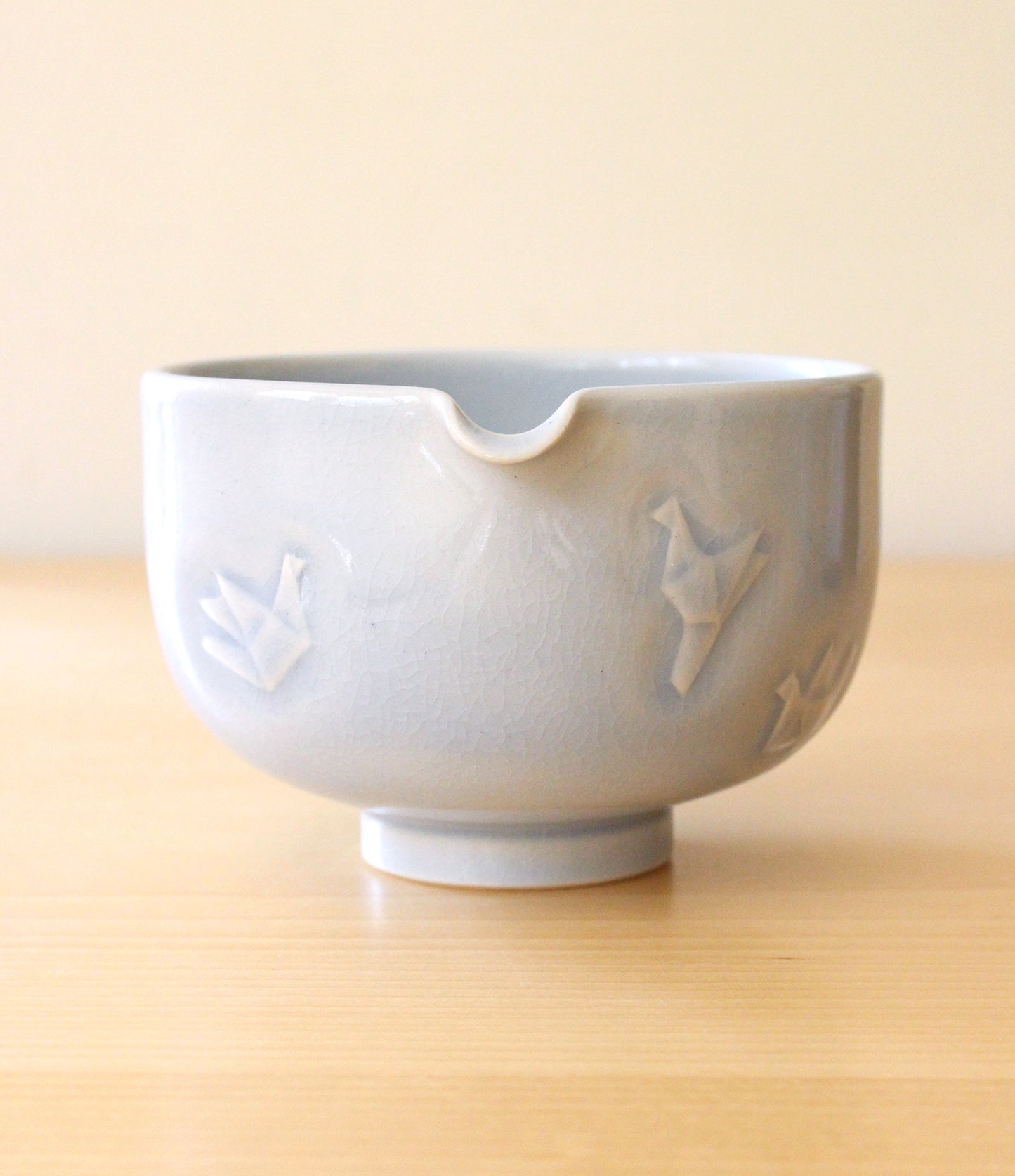 Baby Blue Paper Cranes | Hand-Carved Porcelain + Stoneware Blend Matcha Bowl
