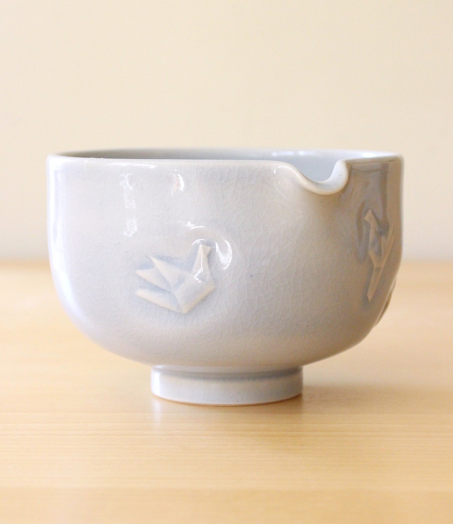 Baby Blue Paper Cranes | Hand-Carved Porcelain + Stoneware Blend Matcha Bowl