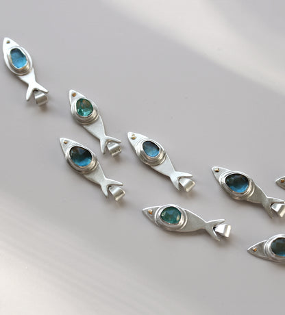 London Blue Topaz + Sterling Silver Fish Necklaces