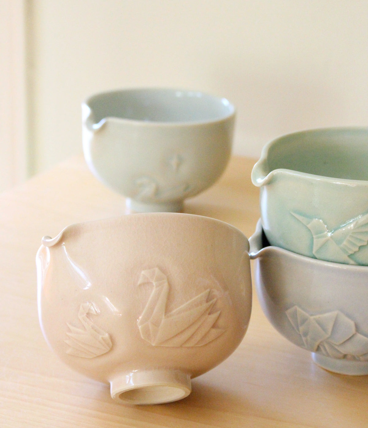 Origami Swan Song | Hand-Carved Porcelain + Stoneware Blend Matcha Bowl
