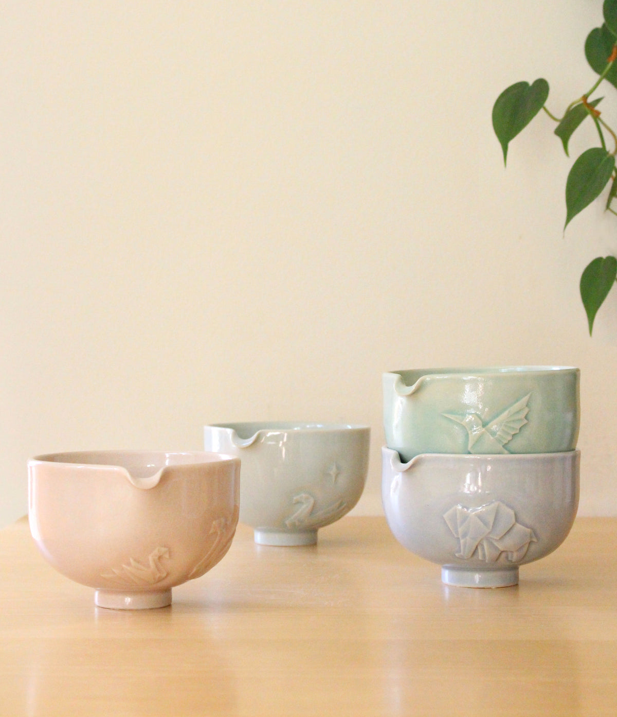 Origami Hummingbird | Hand-Carved Porcelain + Stoneware Blend Matcha Bowl