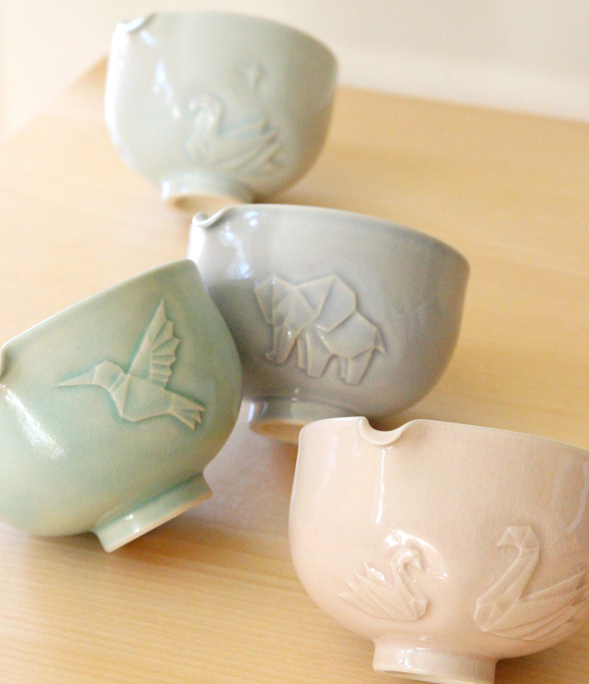 Origami Hummingbird | Hand-Carved Porcelain + Stoneware Blend Matcha Bowl