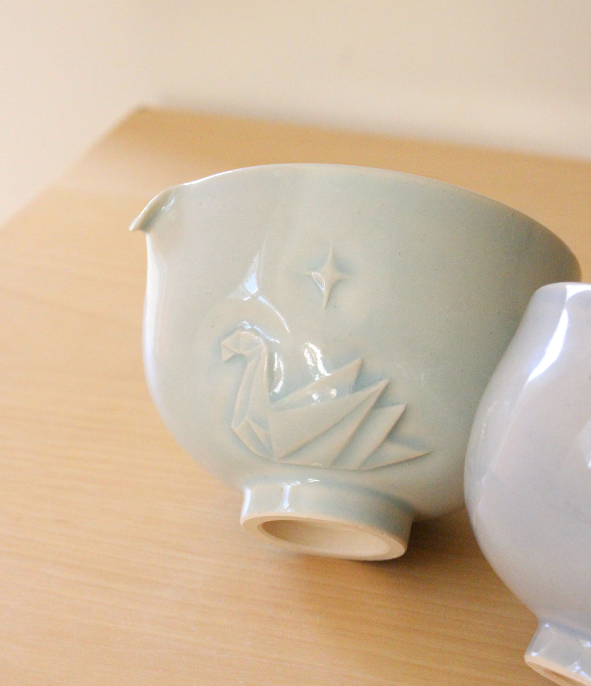 Origami Swan Lake | Hand-Carved Porcelain + Stoneware Blend Matcha Bowl