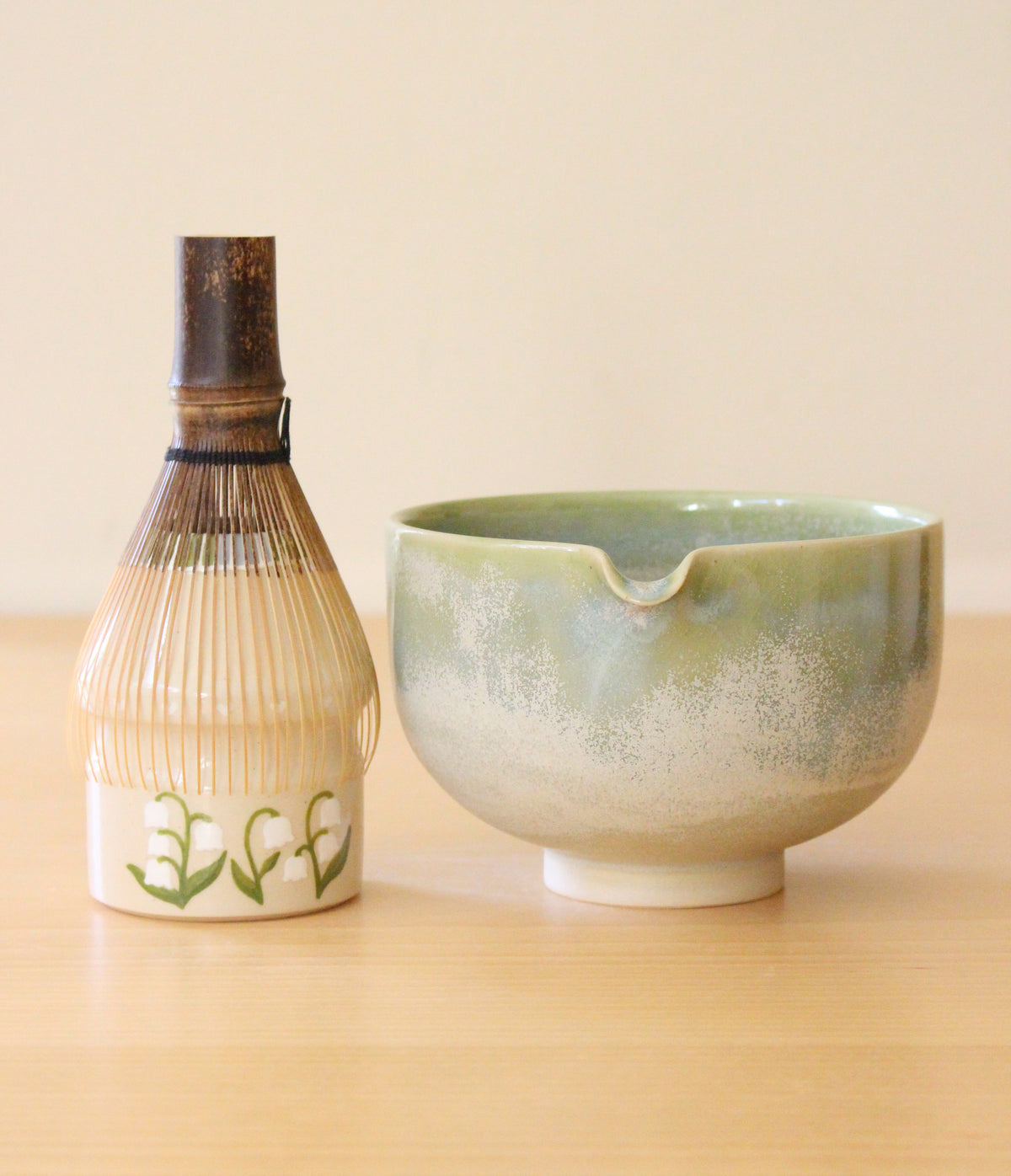 SECONDS: Cloud Forest + Lily of the Valley | Porcelain + Stoneware Blend Matcha Bowl & Whisk Holder Set