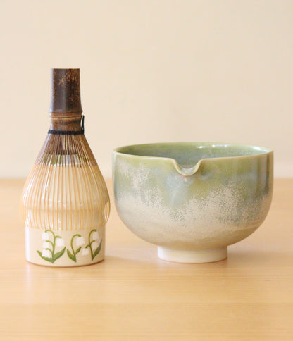 SECONDS: Cloud Forest + Lily of the Valley | Porcelain + Stoneware Blend Matcha Bowl & Whisk Holder Set