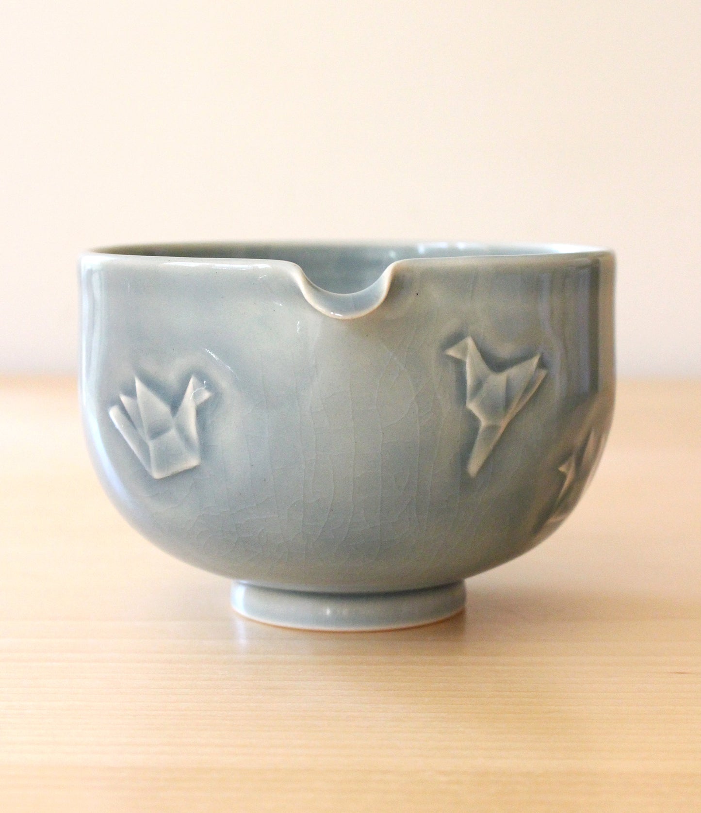 Dark Sky Paper Cranes | Hand-Carved Porcelain + Stoneware Blend Matcha Bowl