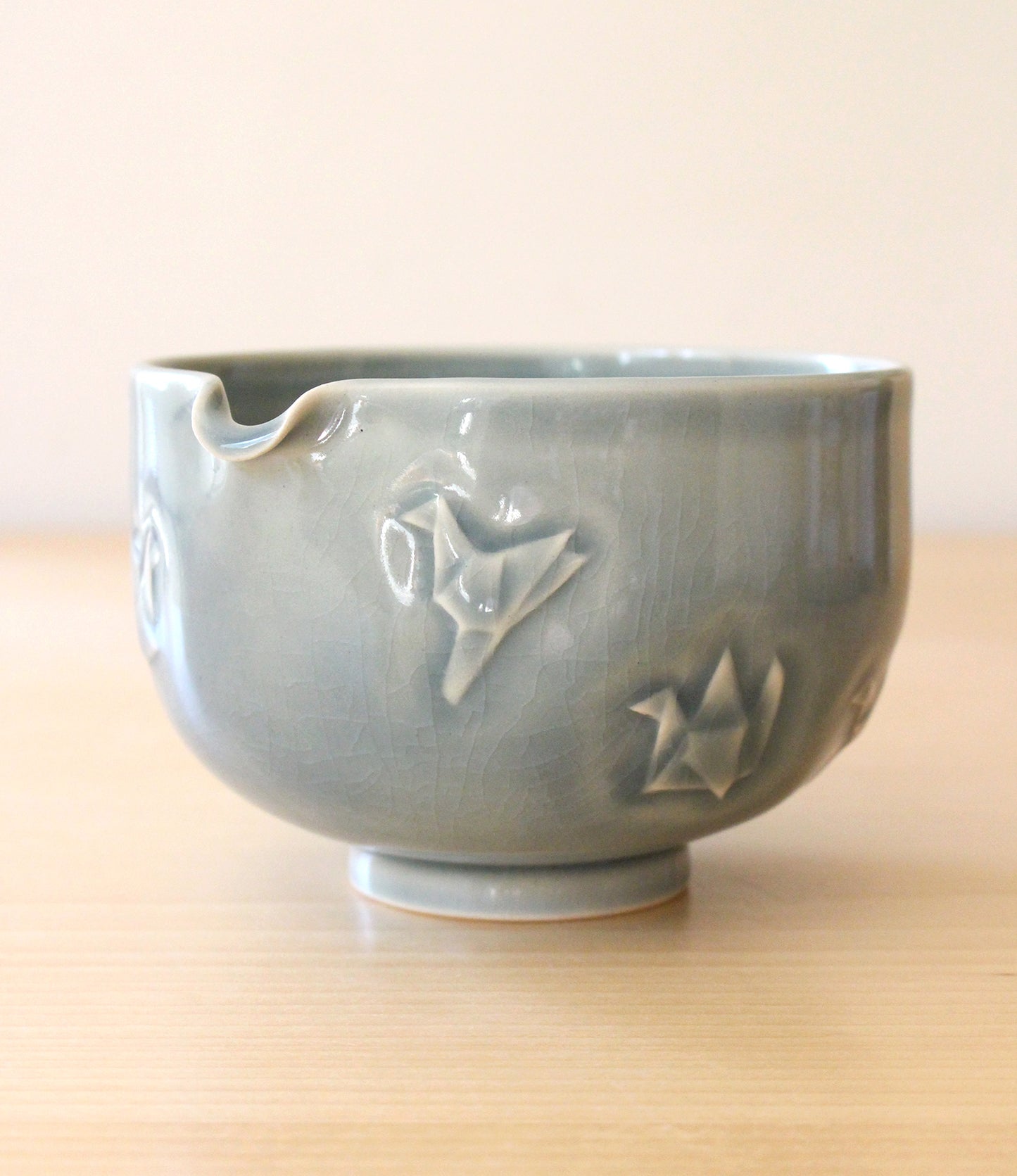 Dark Sky Paper Cranes | Hand-Carved Porcelain + Stoneware Blend Matcha Bowl