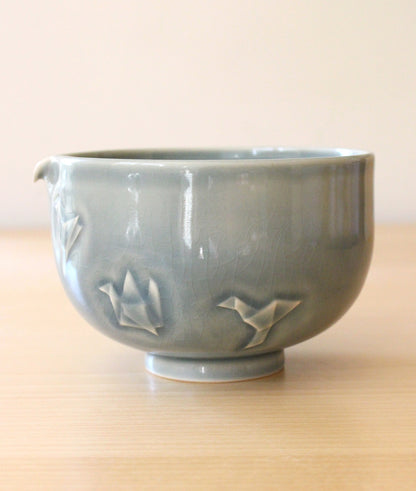 Dark Sky Paper Cranes | Hand-Carved Porcelain + Stoneware Blend Matcha Bowl