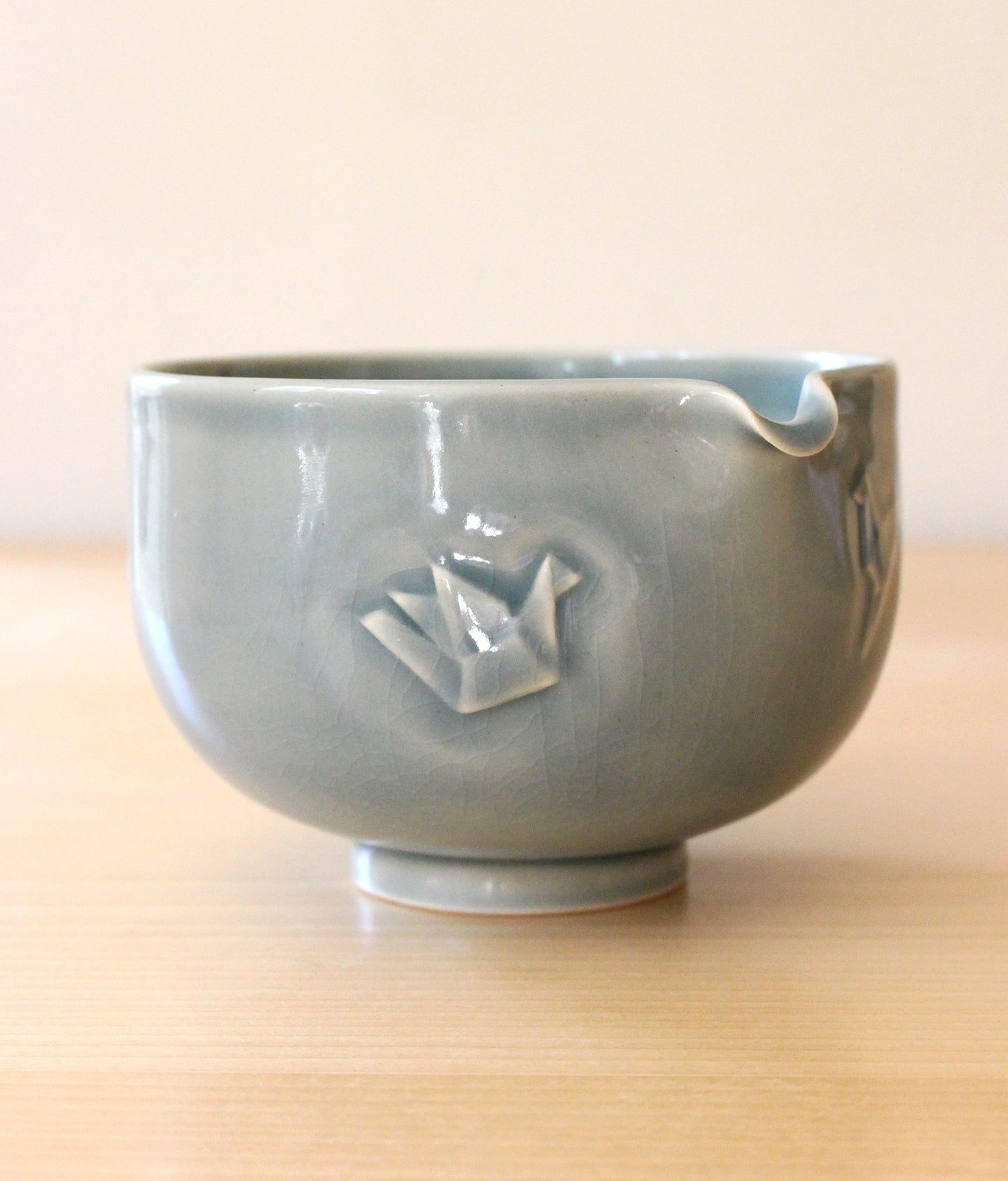Dark Sky Paper Cranes | Hand-Carved Porcelain + Stoneware Blend Matcha Bowl
