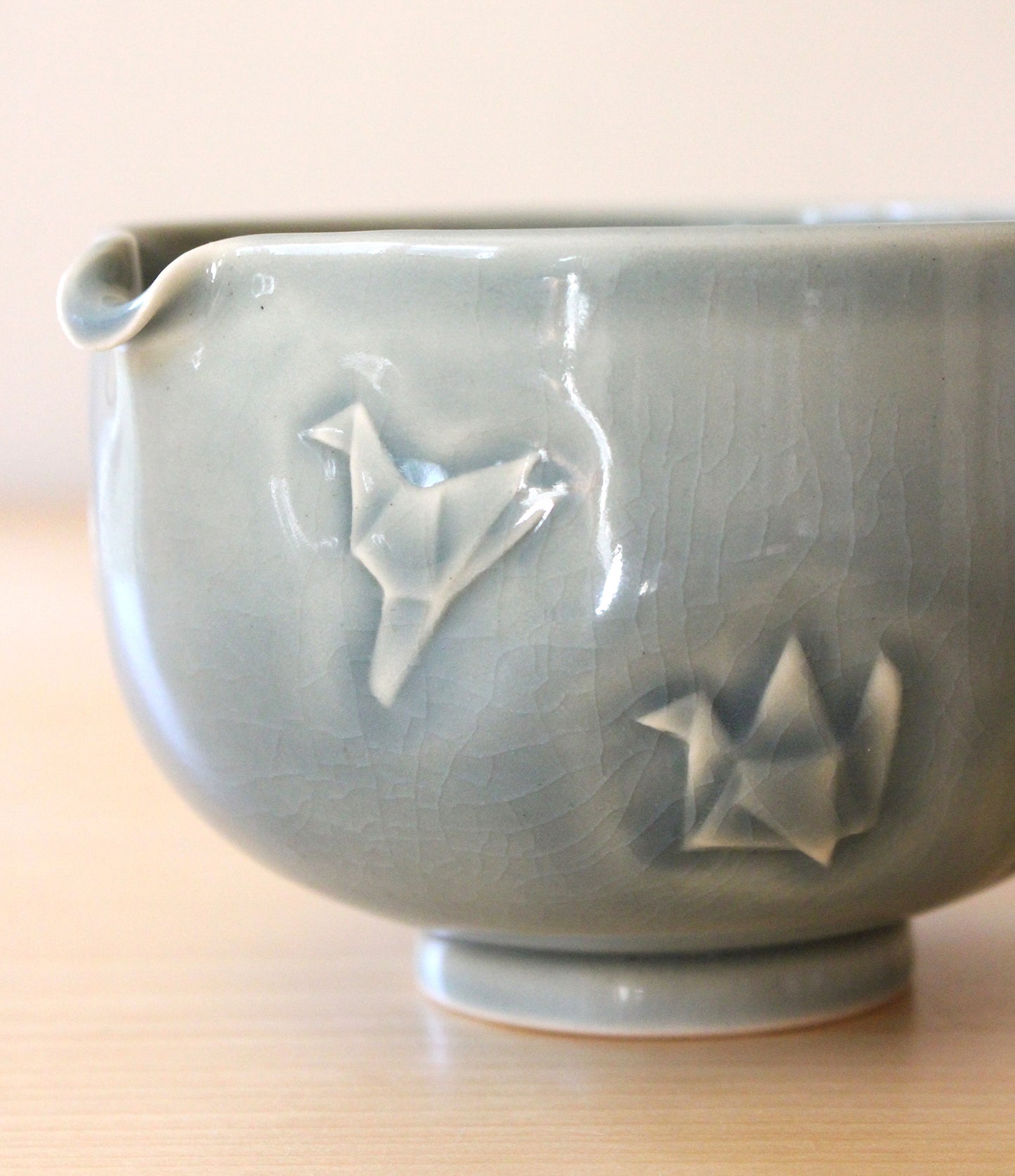 Dark Sky Paper Cranes | Hand-Carved Porcelain + Stoneware Blend Matcha Bowl