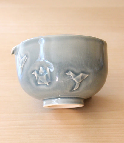 Dark Sky Paper Cranes | Hand-Carved Porcelain + Stoneware Blend Matcha Bowl