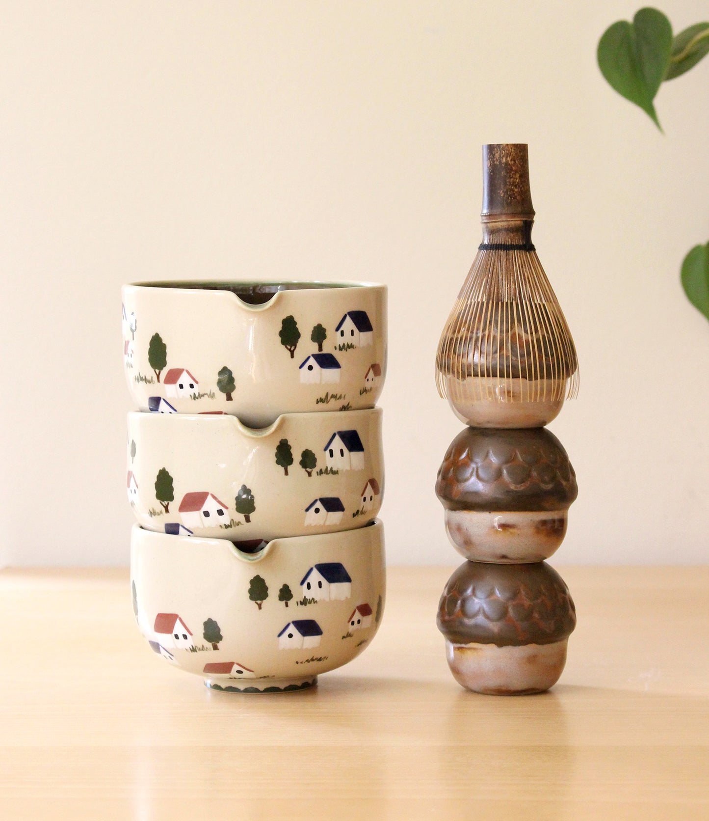 Feelings of Home | Porcelain + Stoneware Blend Matcha Bowl & Whisk Holder Set No.1