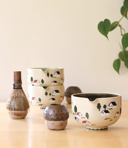 Feelings of Home | Porcelain + Stoneware Blend Matcha Bowl & Whisk Holder Set No.1
