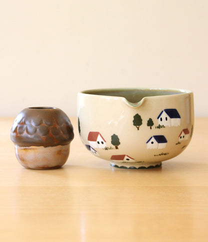 Feelings of Home | Porcelain + Stoneware Blend Matcha Bowl & Whisk Holder Set No.1