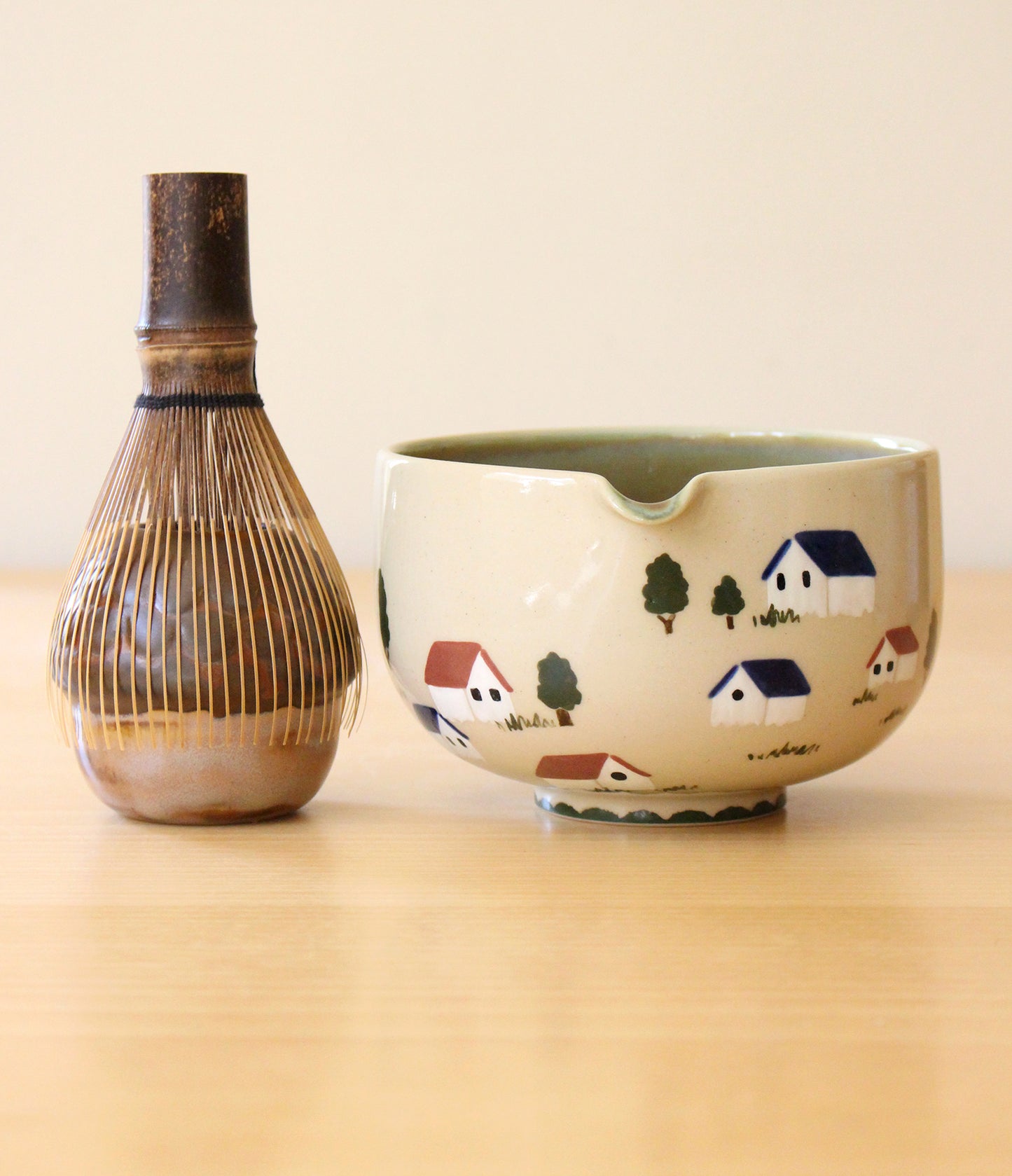 Feelings of Home | Porcelain + Stoneware Blend Matcha Bowl & Whisk Holder Set No.1