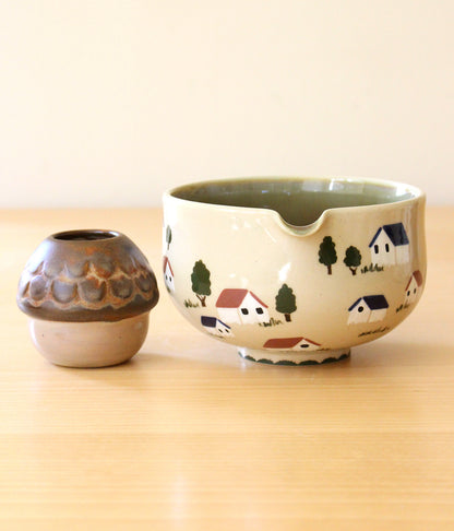 Feelings of Home | Porcelain + Stoneware Blend Matcha Bowl & Whisk Holder Set No.2