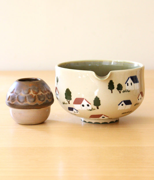Feelings of Home | Porcelain + Stoneware Blend Matcha Bowl & Whisk Holder Set No.2