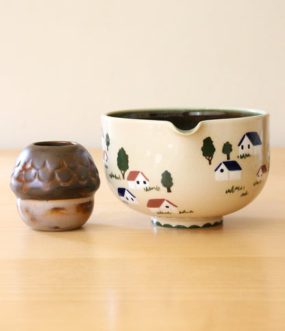 Feelings of Home | Porcelain + Stoneware Blend Matcha Bowl & Whisk Holder Set No.3