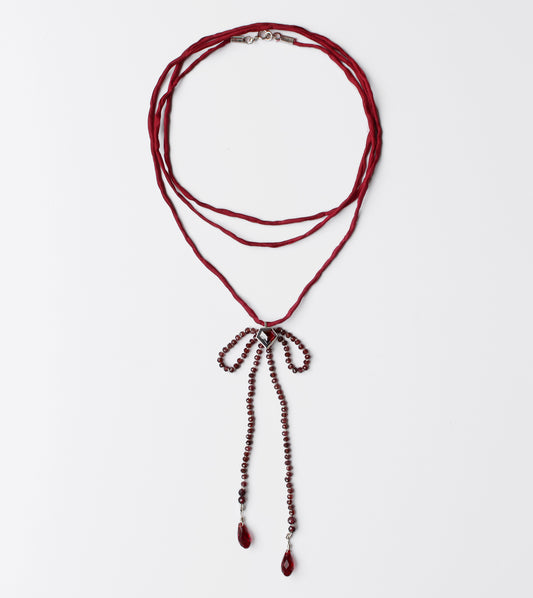 Garnet + Pure Silk Wrap Necklaces