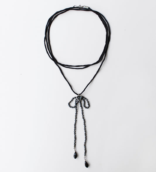 Hematite + Pure Silk Wrap Necklaces