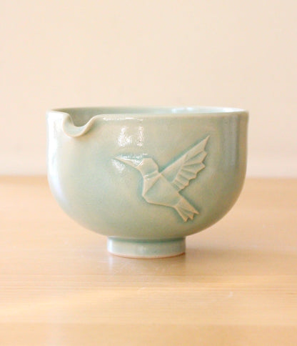 Origami Hummingbird | Hand-Carved Porcelain + Stoneware Blend Matcha Bowl