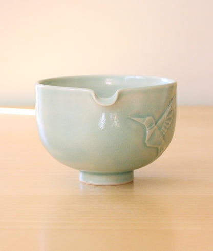 Origami Hummingbird | Hand-Carved Porcelain + Stoneware Blend Matcha Bowl