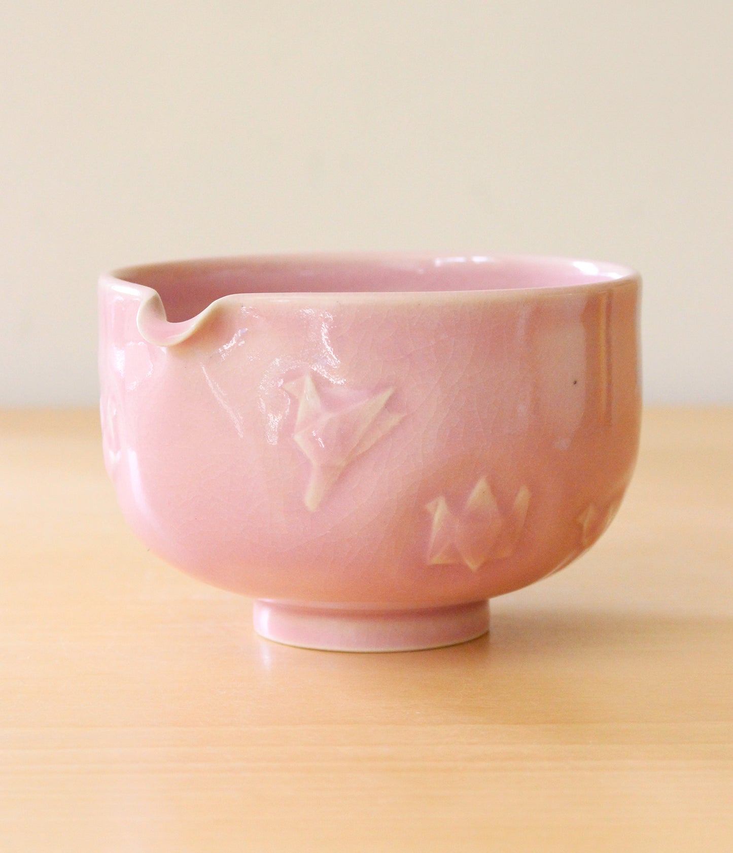 Baby Pink Paper Cranes | Hand-Carved Porcelain + Stoneware Blend Matcha Bowl