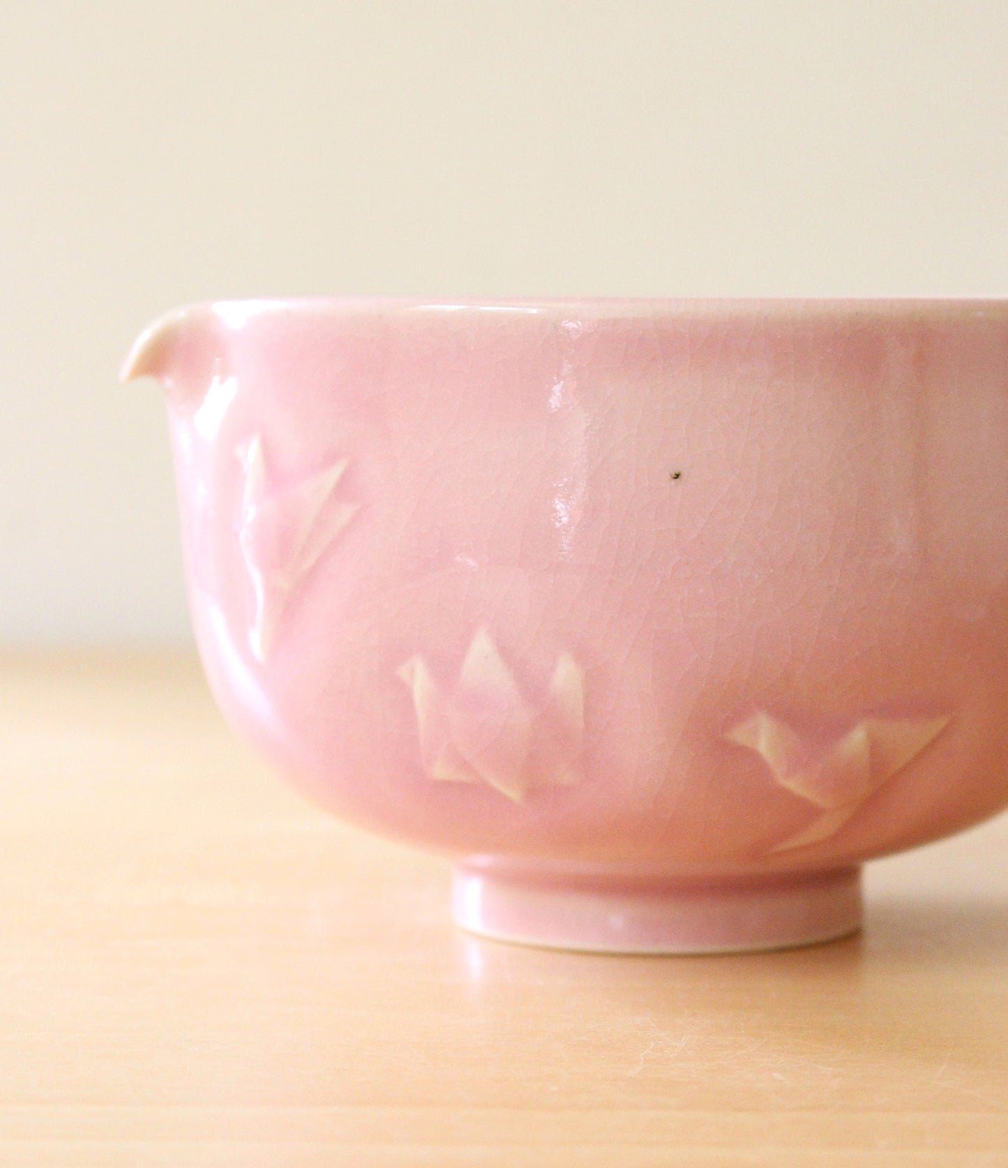 Baby Pink Paper Cranes | Hand-Carved Porcelain + Stoneware Blend Matcha Bowl