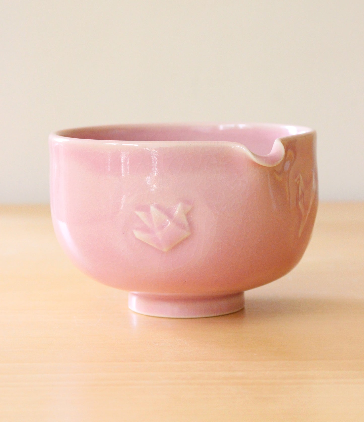 Baby Pink Paper Cranes | Hand-Carved Porcelain + Stoneware Blend Matcha Bowl