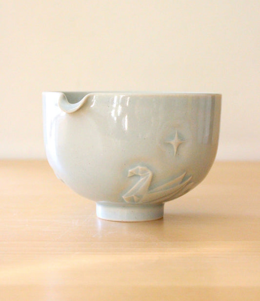Origami Swan Lake | Hand-Carved Porcelain + Stoneware Blend Matcha Bowl