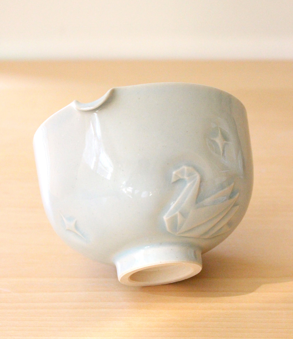 Origami Swan Lake | Hand-Carved Porcelain + Stoneware Blend Matcha Bowl