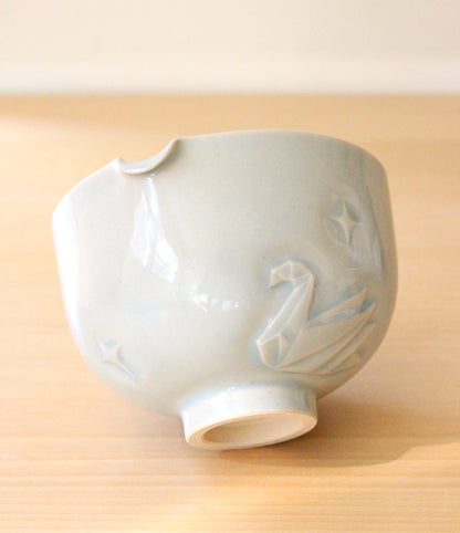 Origami Swan Lake | Hand-Carved Porcelain + Stoneware Blend Matcha Bowl