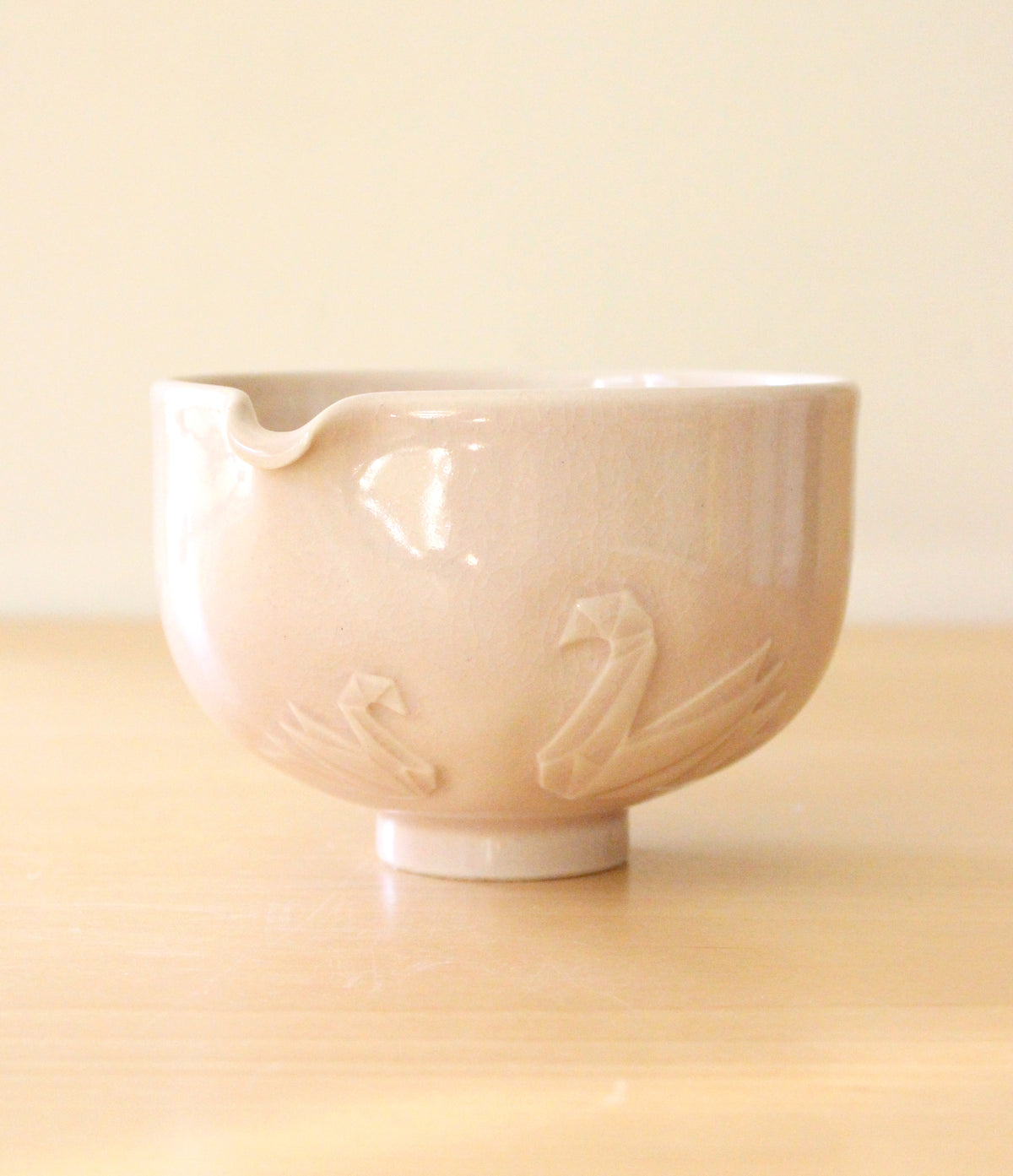 Origami Swan Song | Hand-Carved Porcelain + Stoneware Blend Matcha Bowl