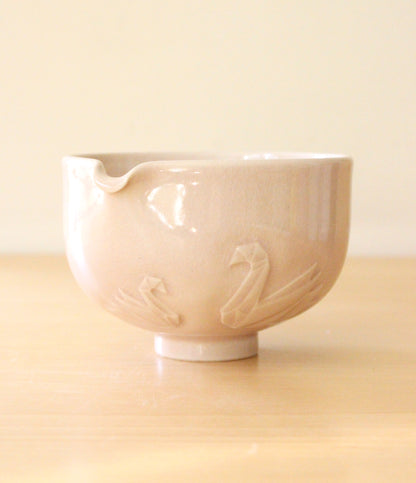 Origami Swan Song | Hand-Carved Porcelain + Stoneware Blend Matcha Bowl