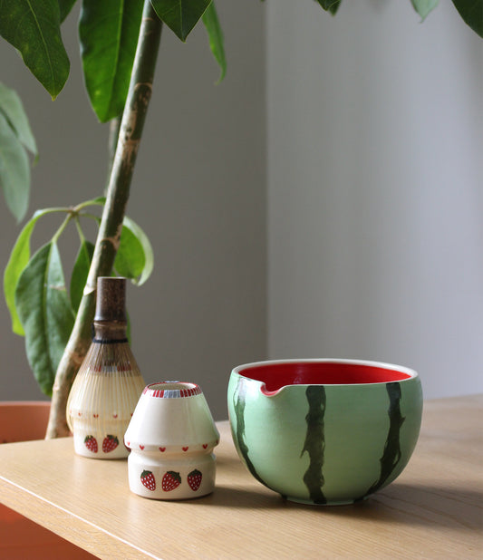 For Olivia: Watermelon Matcha | Porcelain + Stoneware Blend Matcha Bowl